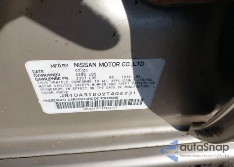 2002 Nissan Maxima Se z USA, uszkodzony, nr VIN JN1DA31D02T404731